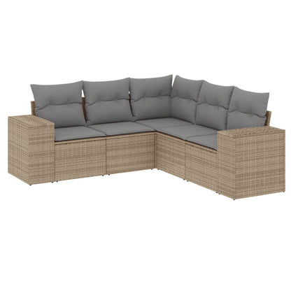 5-Delige Loungeset Met Kussens Poly Rattan Beige