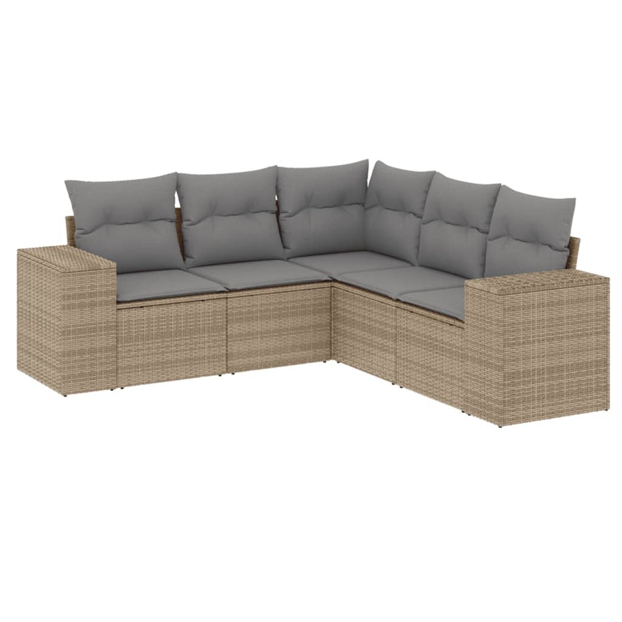 5-Delige Loungeset Met Kussens Poly Rattan Beige