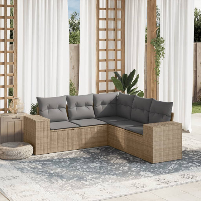 5-Delige Loungeset Met Kussens Poly Rattan Beige