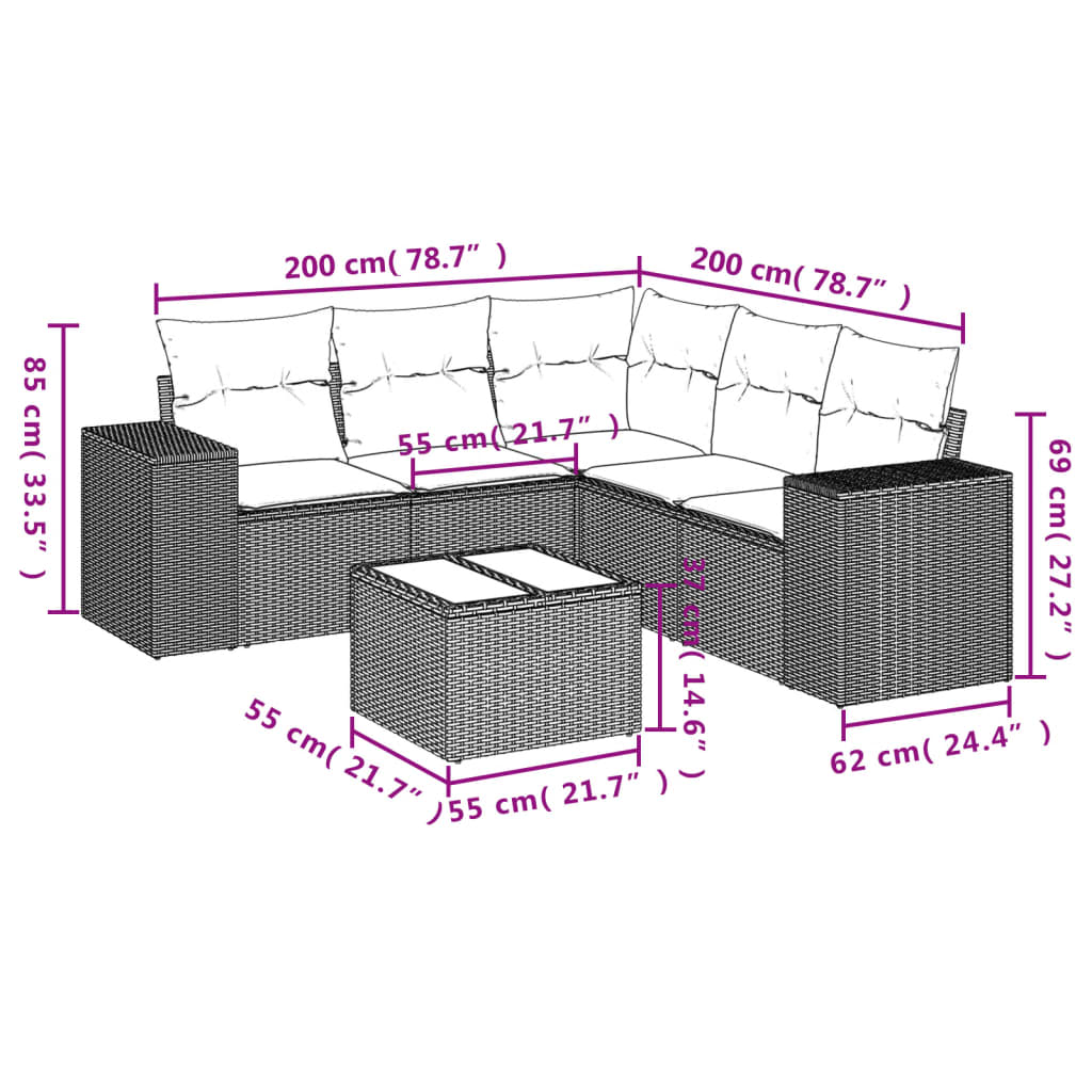 6-Delige Loungeset Met Kussens Poly Rattan Zwart