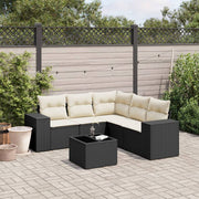 6-piece Lounge Set with cushions poly rattan black