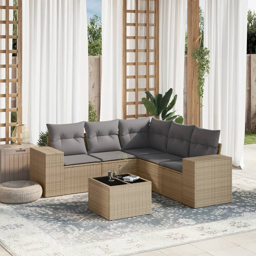6-Delige Loungeset Met Kussens Poly Rattan Beige