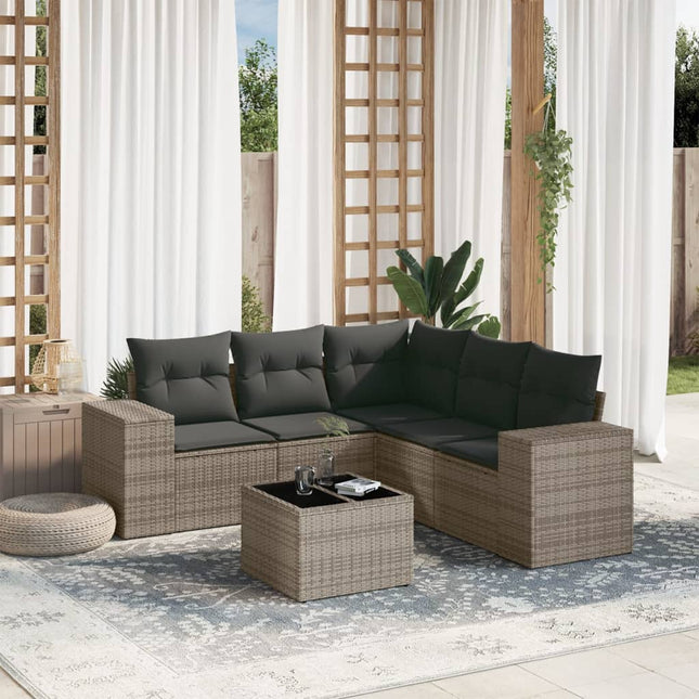 6-Delige Loungeset Met Kussens Poly Rattan Grijs