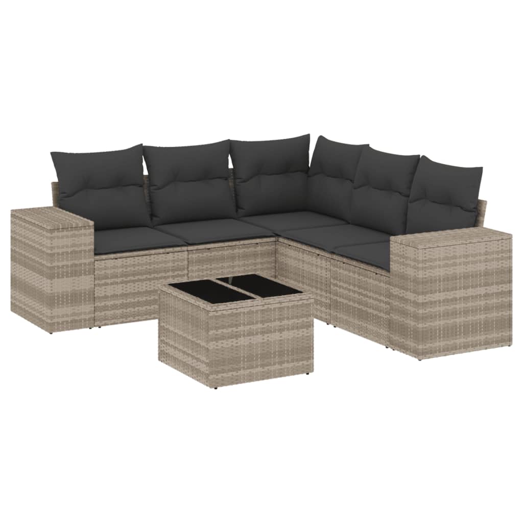 6-delige Loungeset met kussens poly rattan lichtgrijs