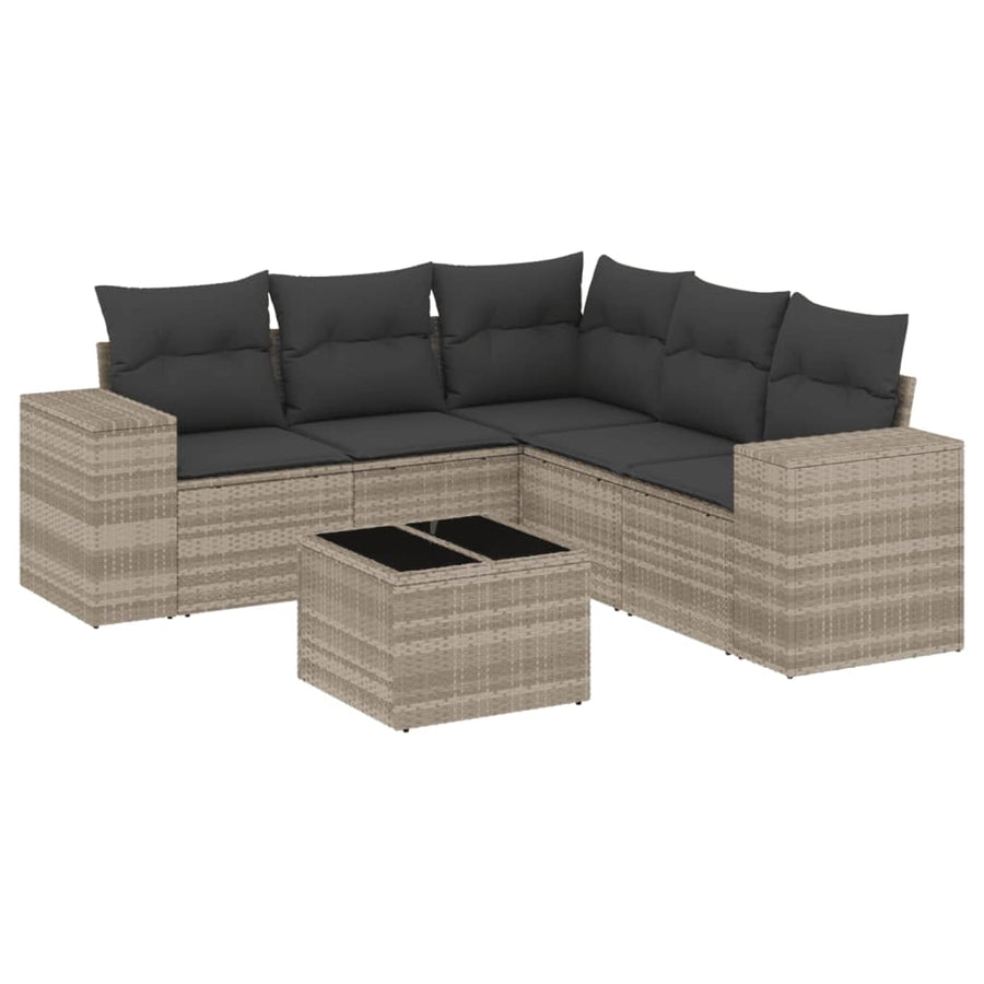 6-delige Loungeset met kussens poly rattan lichtgrijs