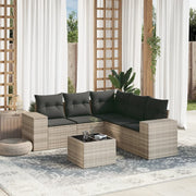 Loungeset 6-delig poly rattan lichtgrijs