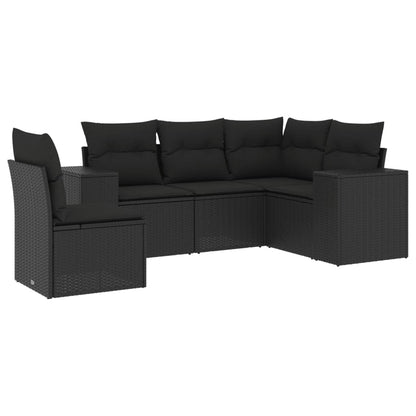 5-Delige Loungeset Met Kussens Poly Rattan Zwart