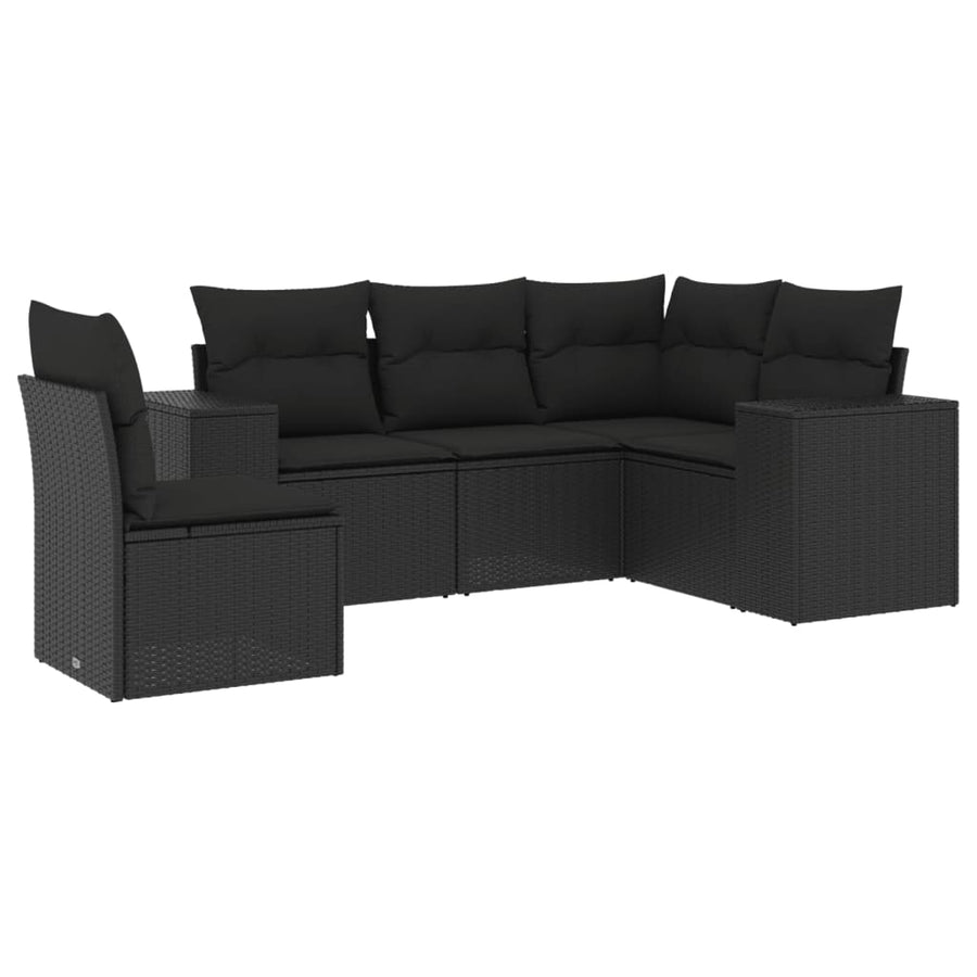 5-Delige Loungeset Met Kussens Poly Rattan Zwart