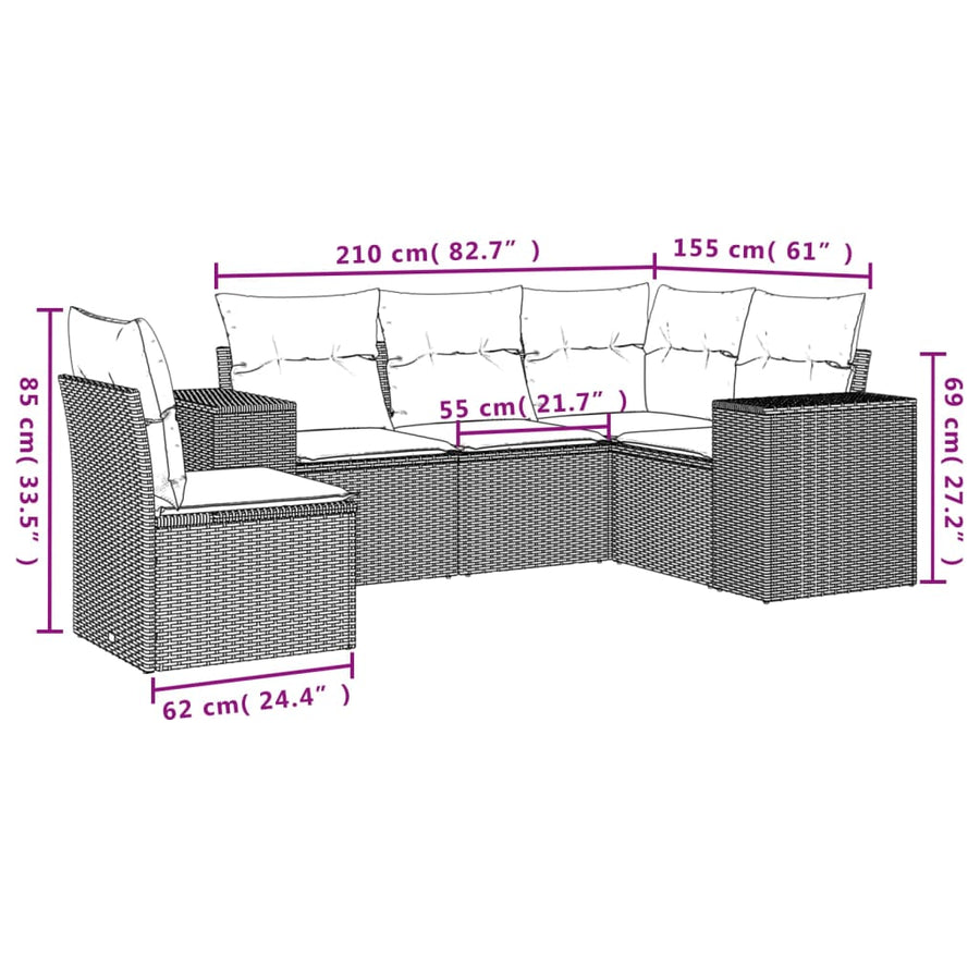 5-Delige Loungeset Met Kussens Poly Rattan Zwart