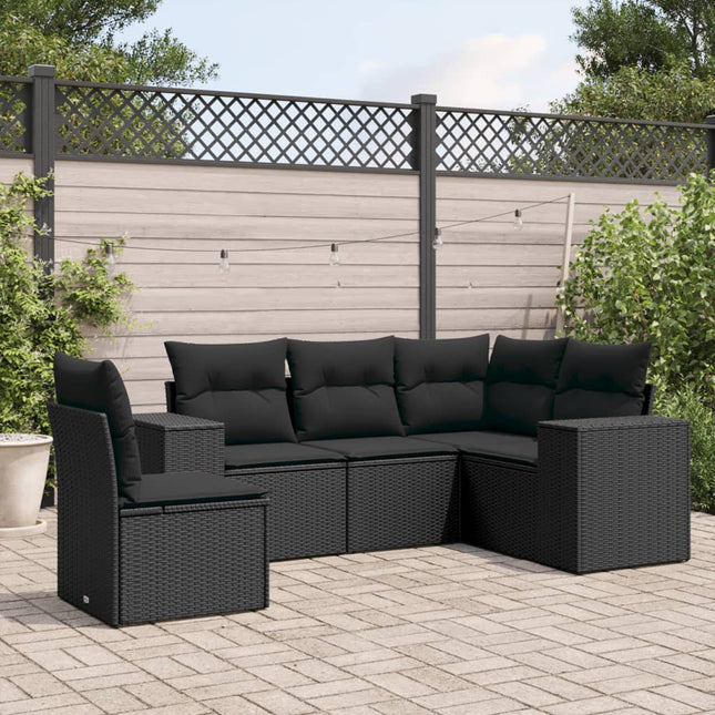 5-Delige Loungeset Met Kussens Poly Rattan Zwart