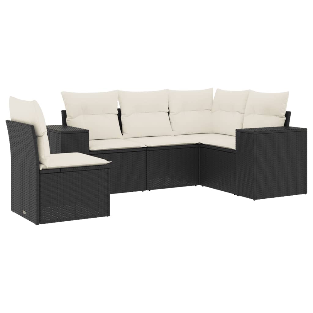5-Delige Loungeset Met Kussens Poly Rattan Zwart