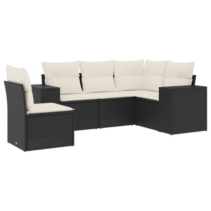 5-Delige Loungeset Met Kussens Poly Rattan Zwart