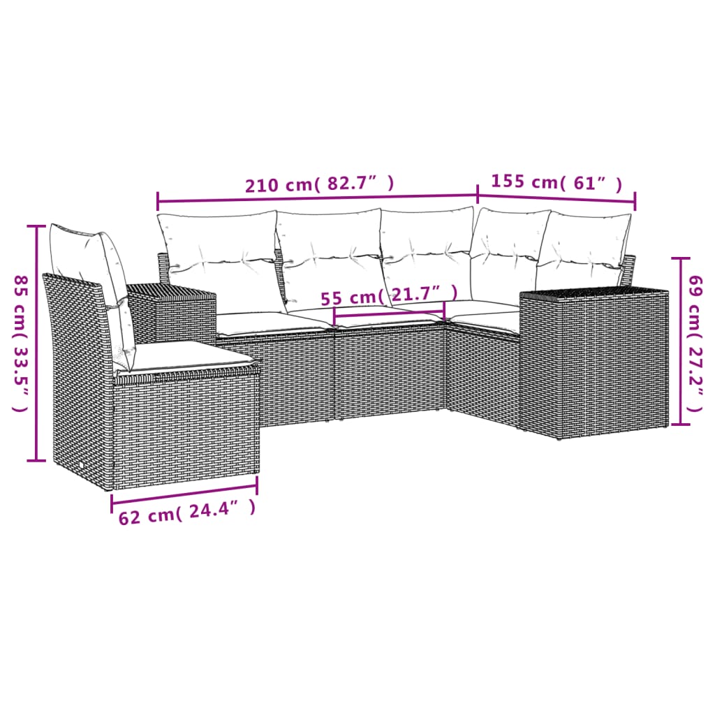 5-Delige Loungeset Met Kussens Poly Rattan Zwart