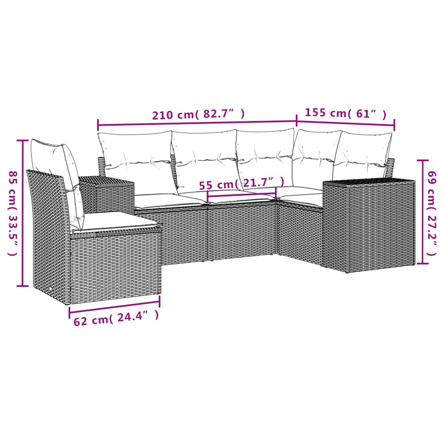 5-Delige Loungeset Met Kussens Poly Rattan Zwart