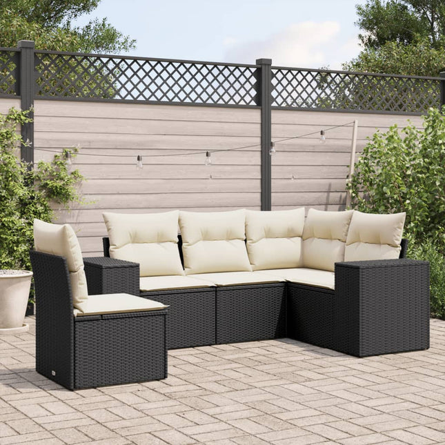 5-Delige Loungeset Met Kussens Poly Rattan Zwart