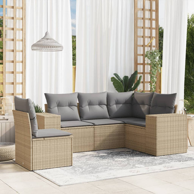 5-Delige Loungeset Met Kussens Poly Rattan Beige