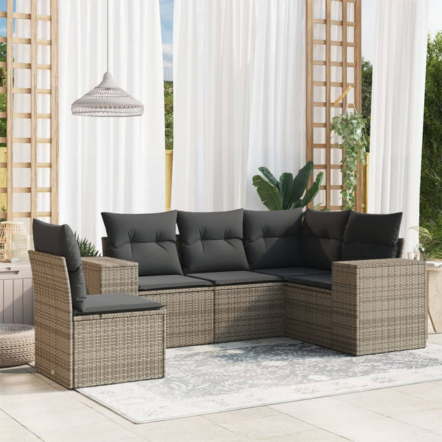 5-Delige Loungeset Met Kussens Poly Rattan Grijs