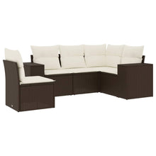 5-delige Loungeset met kussens poly rattan bruin