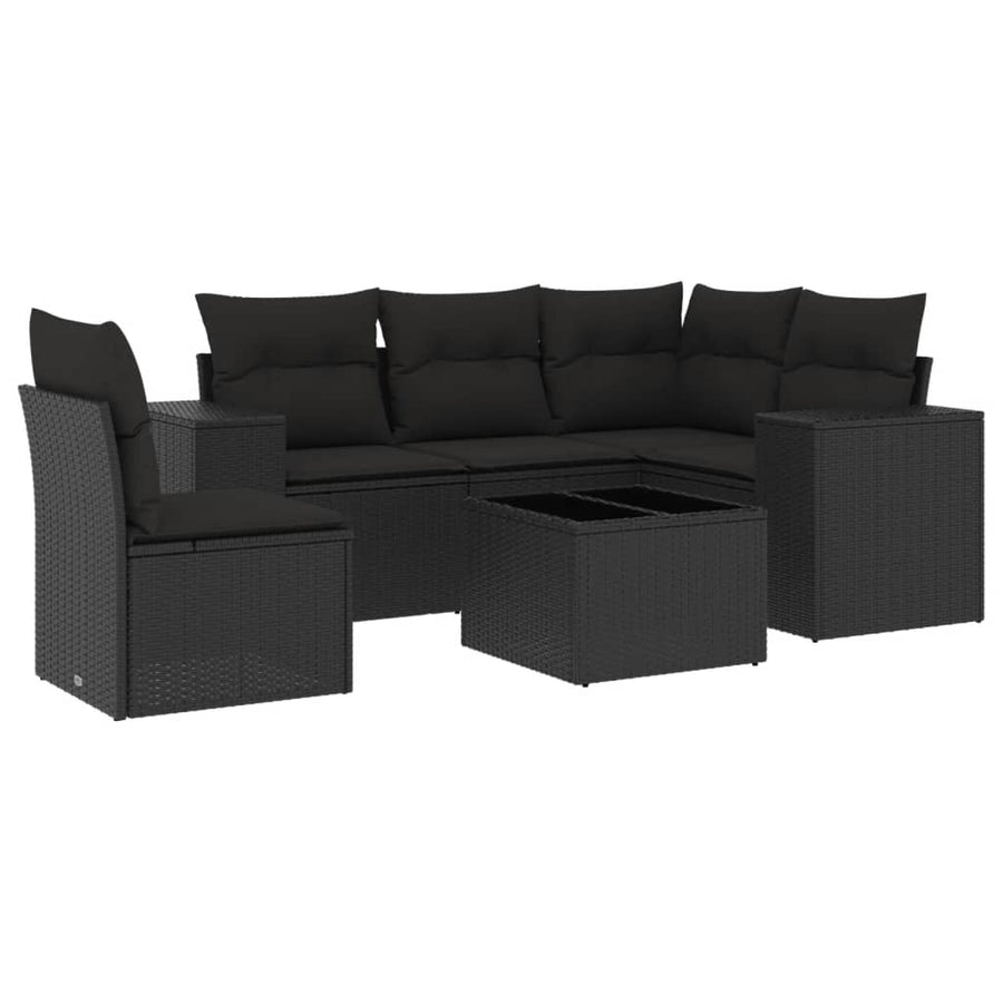6-Delige Loungeset Met Kussens Poly Rattan Zwart