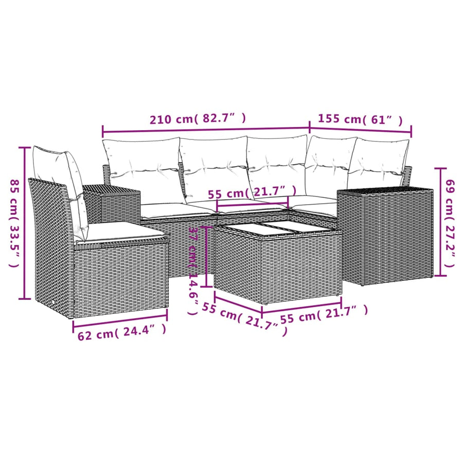 6-Delige Loungeset Met Kussens Poly Rattan Zwart