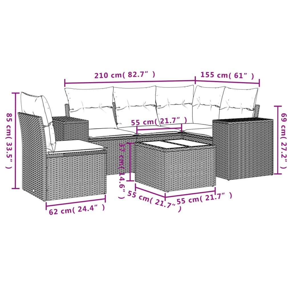 6-Delige Loungeset Met Kussens Poly Rattan Zwart