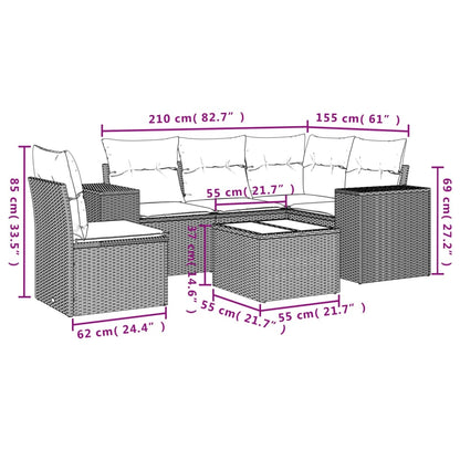 6-Delige Loungeset Met Kussens Poly Rattan Zwart