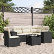 6-piece Lounge Set with cushions poly rattan black