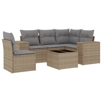 6-Delige Loungeset Met Kussens Poly Rattan Beige