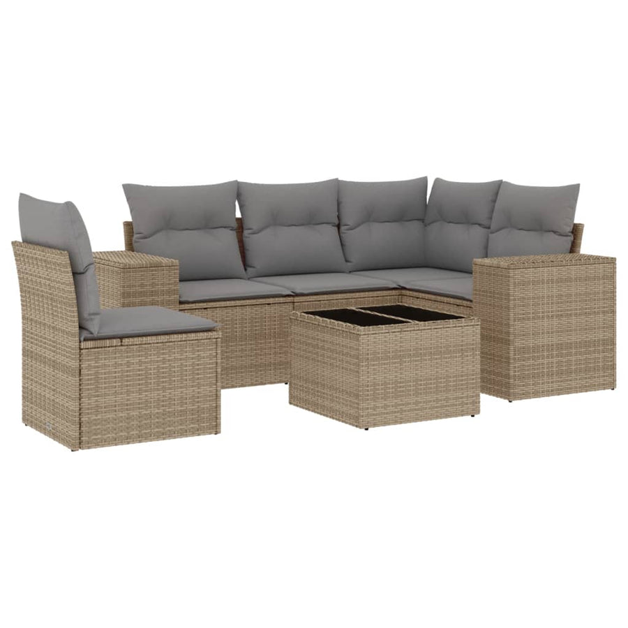 6-Delige Loungeset Met Kussens Poly Rattan Beige