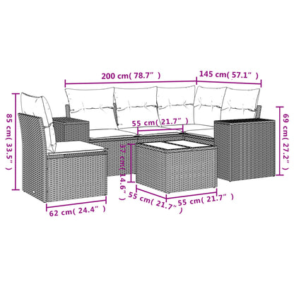 6-Delige Loungeset Met Kussens Poly Rattan Beige