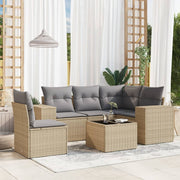 6-piece Lounge Set with cushions poly rattan beige
