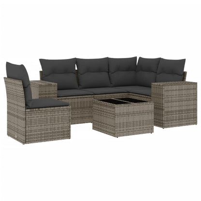 6-Delige Loungeset Met Kussens Poly Rattan Grijs