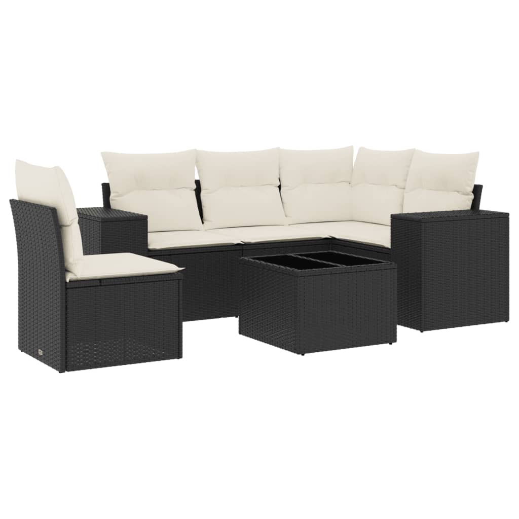 6-Delige Loungeset Met Kussens Poly Rattan Zwart