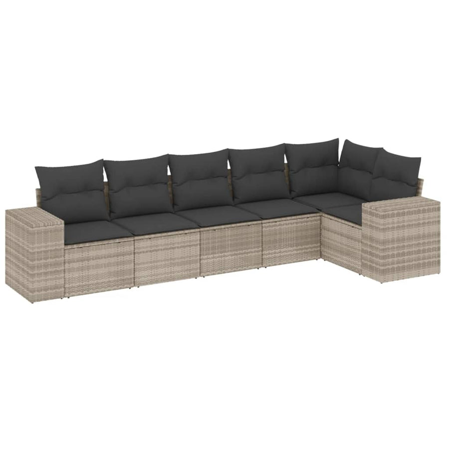 6-delige Loungeset met kussens poly rattan lichtgrijs