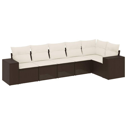 6-delige Loungeset met kussens poly rattan bruin