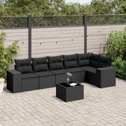 7-piece lounge set with cushions poly rattan black