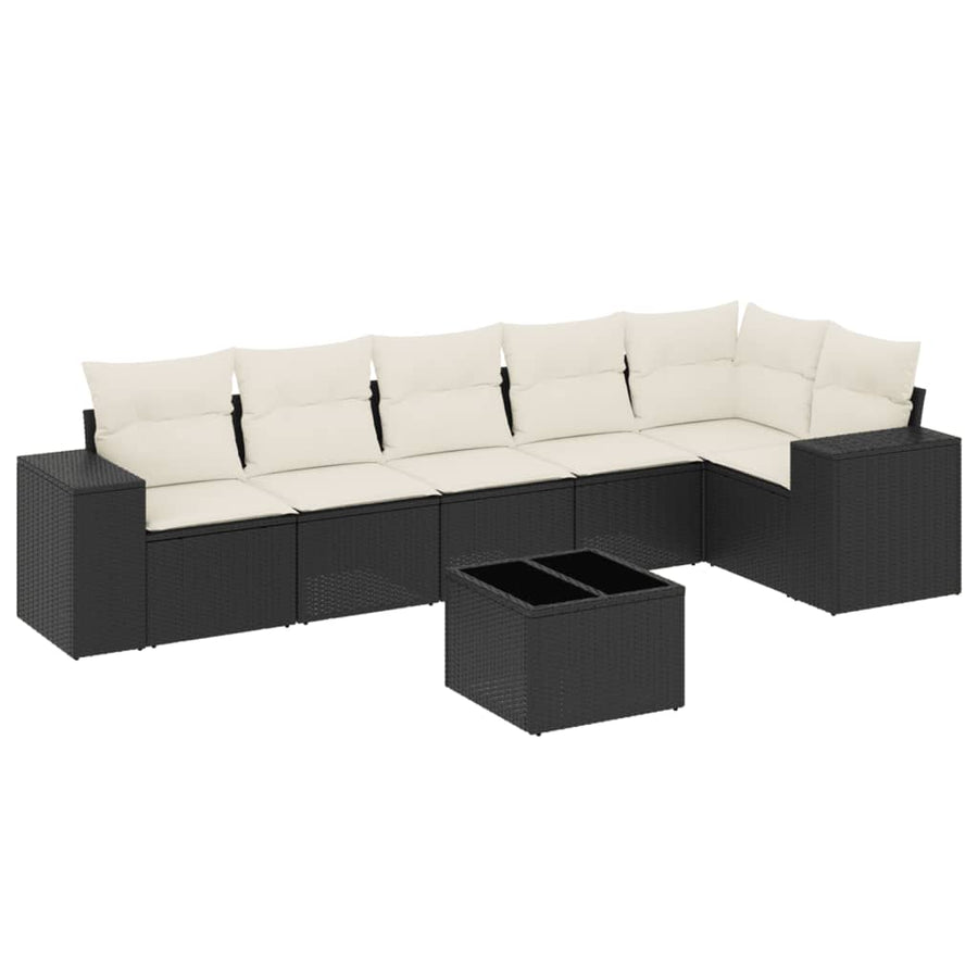 7-Delige Loungeset Met Kussens Poly Rattan Zwart