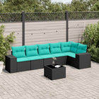 7-piece garden sofa set with cushions in black poly rattan