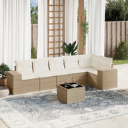 7-piece Lounge Set with Cushions Poly Rattan Beige