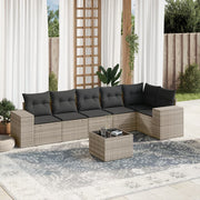 7-piece Lounge Set with cushions poly rattan light grey