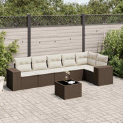 7-Piece Poly Rattan Lounge Set with Cushions Brown