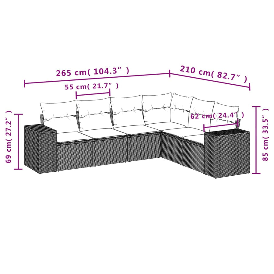 6-Delige Loungeset Met Kussens Poly Rattan Zwart