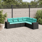 6-piece garden lounge set with cushions black poly rattan