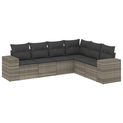 6-delige Loungeset met kussens poly rattan lichtgrijs