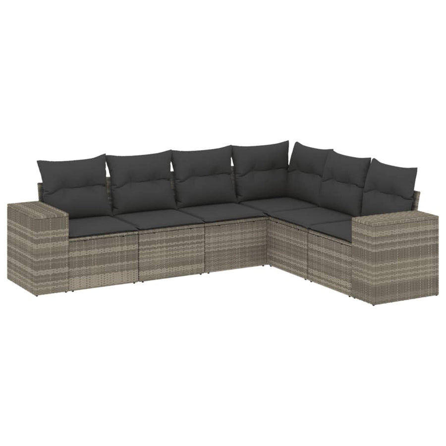 6-delige Loungeset met kussens poly rattan lichtgrijs
