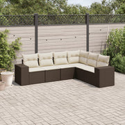 6-piece Lounge Set with Cushions Poly Rattan Brown