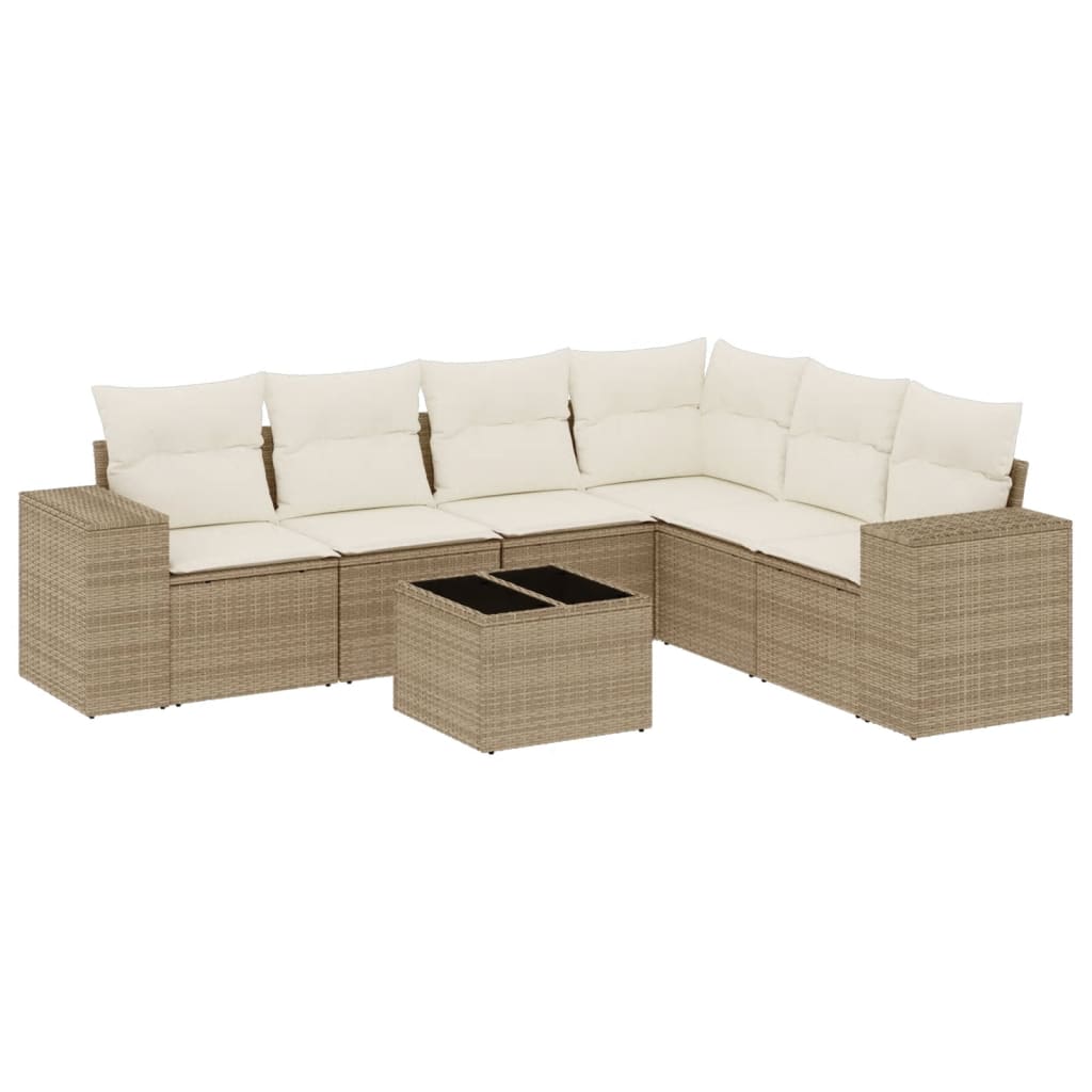 7-Delige Loungeset Met Kussens Poly Rattan Beige