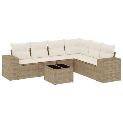 7-Delige Loungeset Met Kussens Poly Rattan Beige
