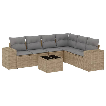 7-Delige Loungeset Met Kussens Poly Rattan Beige