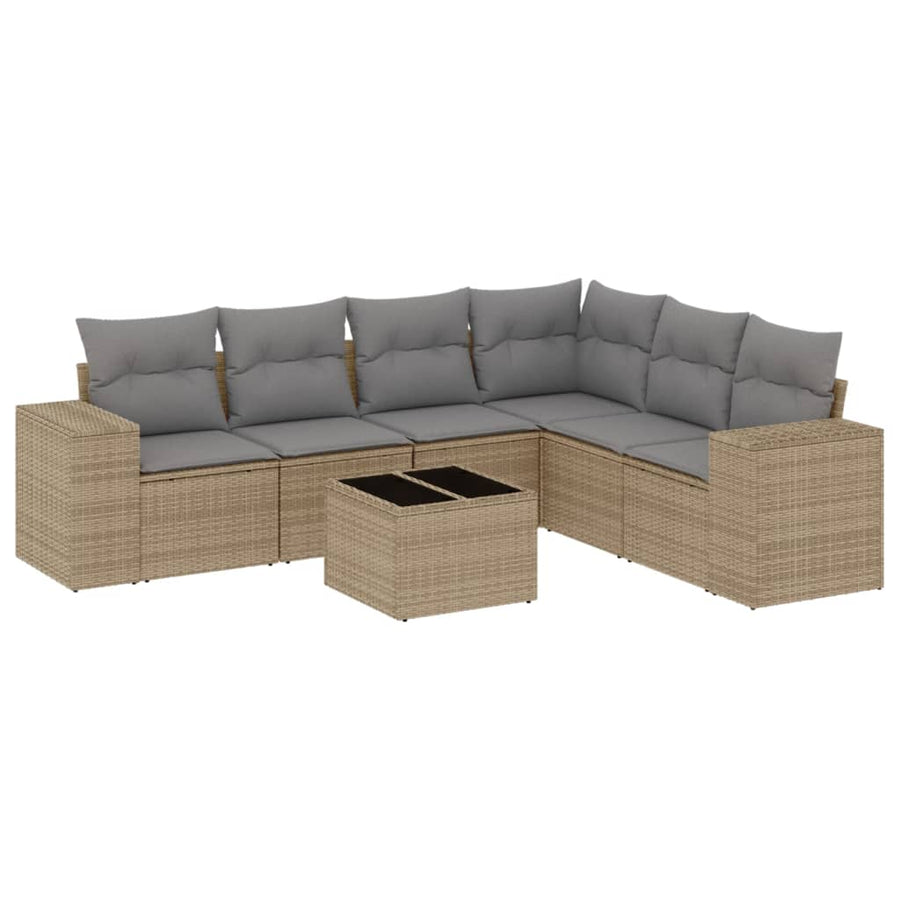 7-Delige Loungeset Met Kussens Poly Rattan Beige
